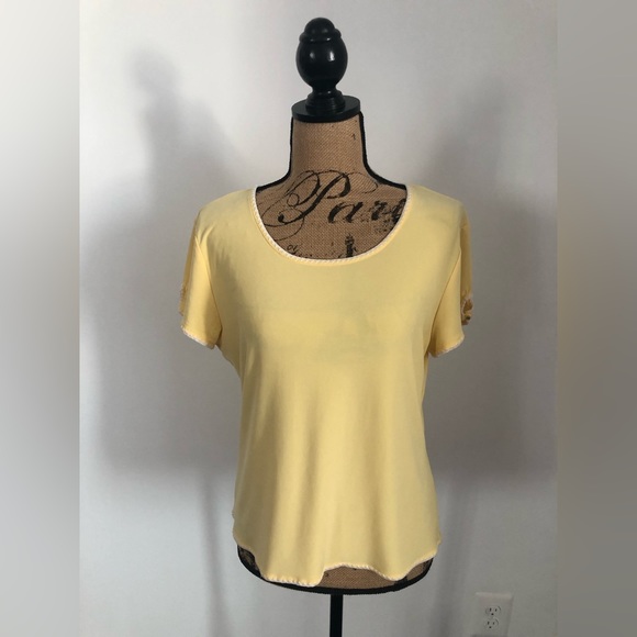 ⭕️ PRICE FIRM O Oscar de la Renta Small Petite Buttercup Yellow Short Sleeve Top - Picture 2 of 6